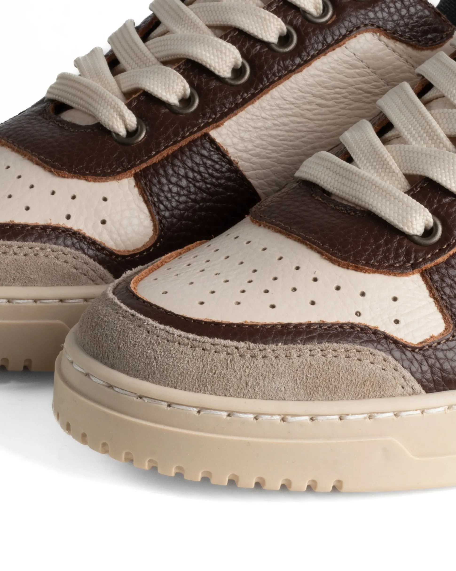 Scarpe Uomo Sneakers Beige Ecopelle Martellata Casual Sportive Pelle Bottolato Camoscio Marrone GIOSAL-S1285A