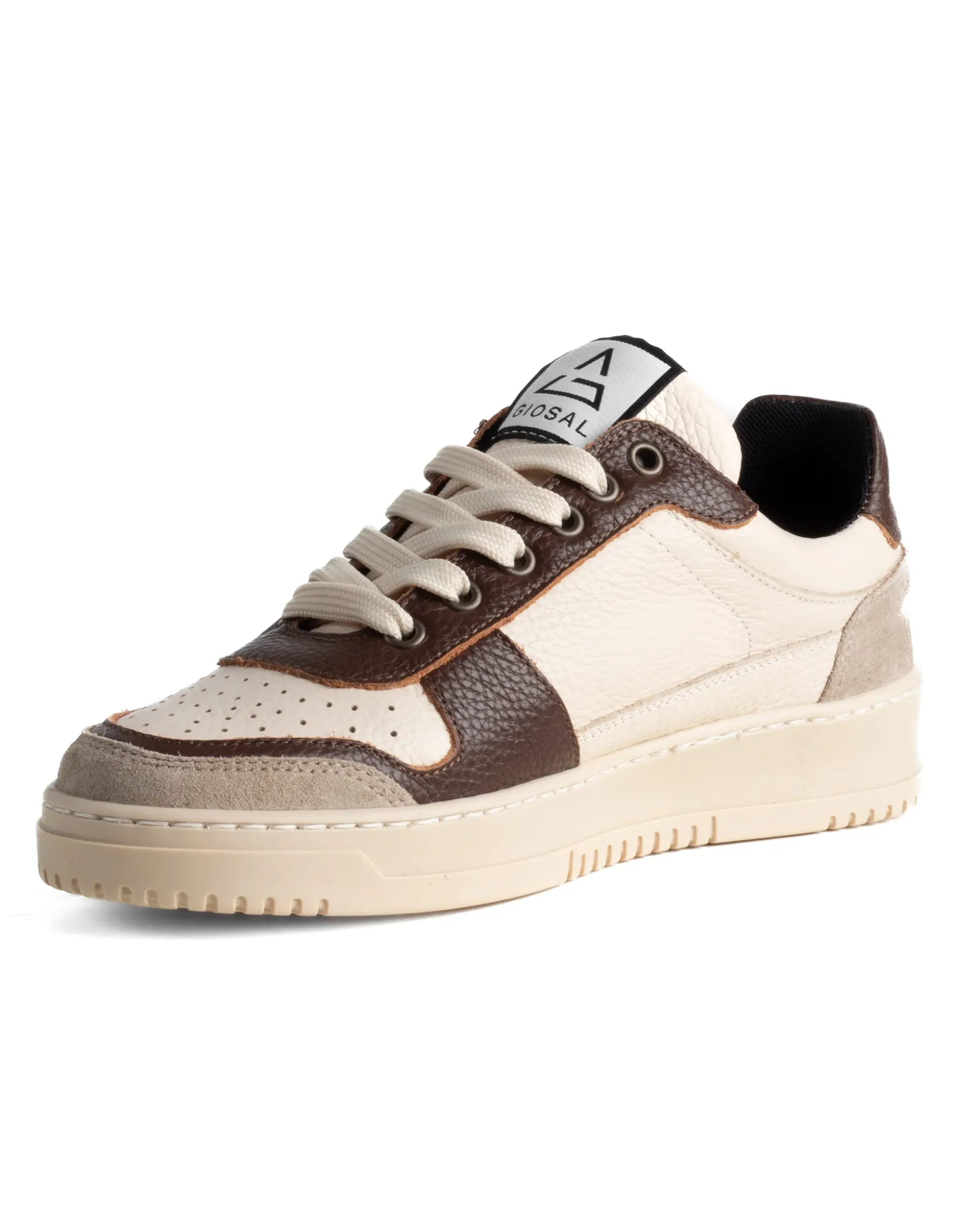 Scarpe Uomo Sneakers Beige Ecopelle Martellata Casual Sportive Pelle Bottolato Camoscio Marrone GIOSAL-S1285A