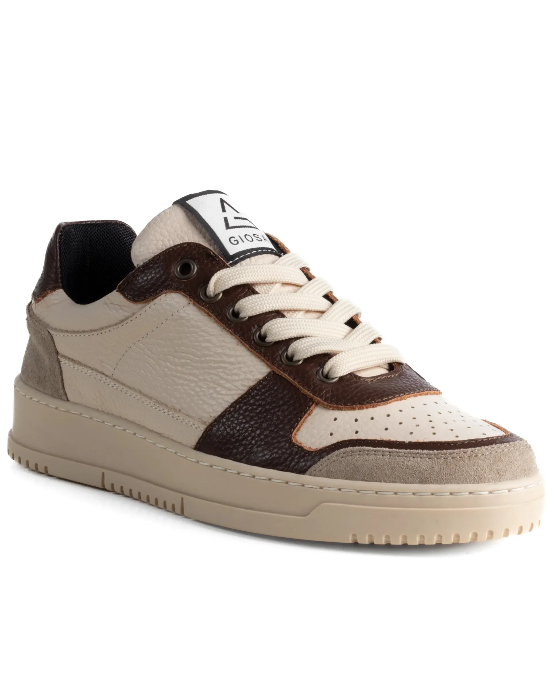 Scarpe Uomo Sneakers Beige Ecopelle Martellata Casual Sportive Pelle Bottolato Camoscio Marrone GIOSAL-S1285A