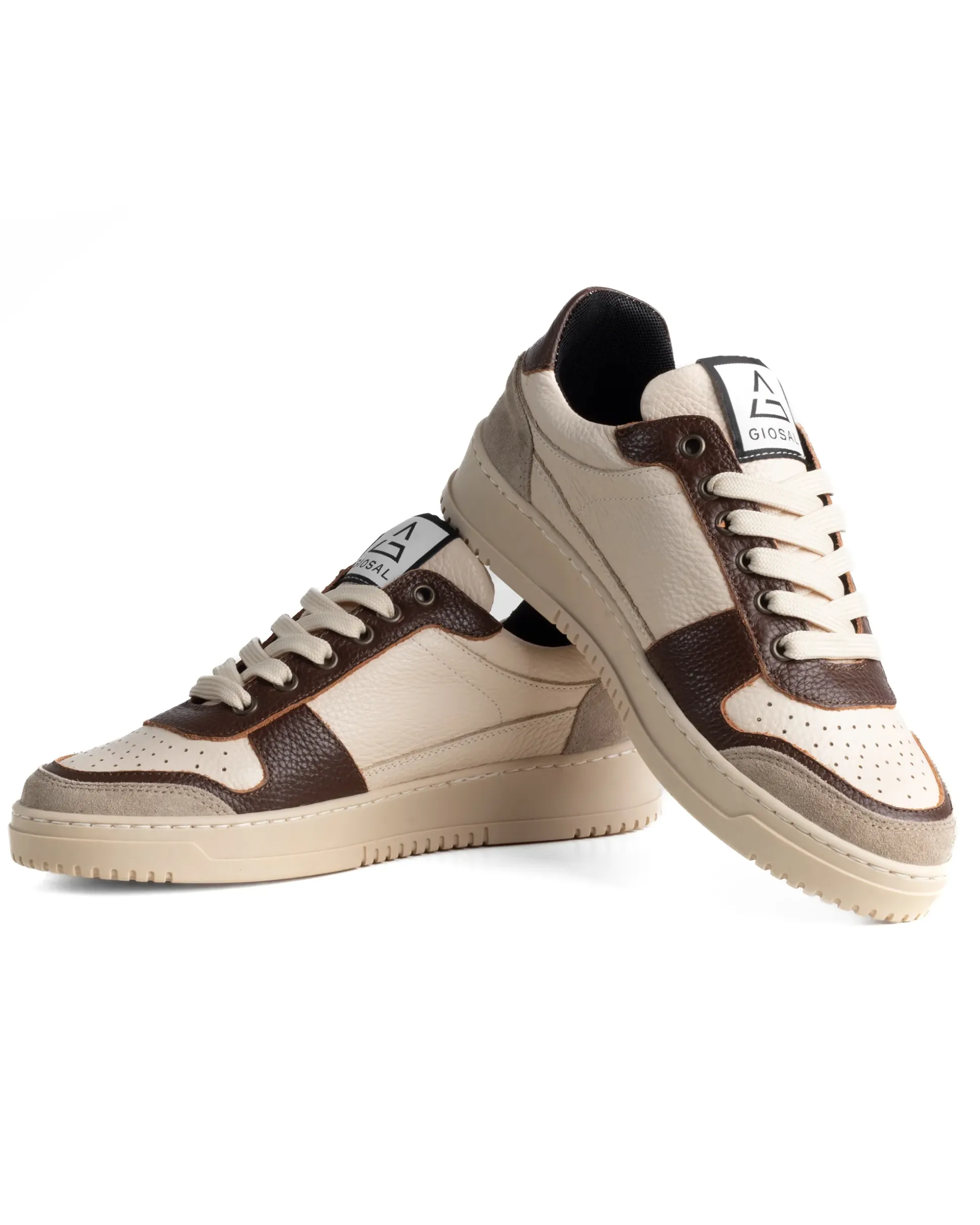 Scarpe Uomo Sneakers Beige Ecopelle Martellata Casual Sportive Pelle Bottolato Camoscio Marrone GIOSAL-S1285A