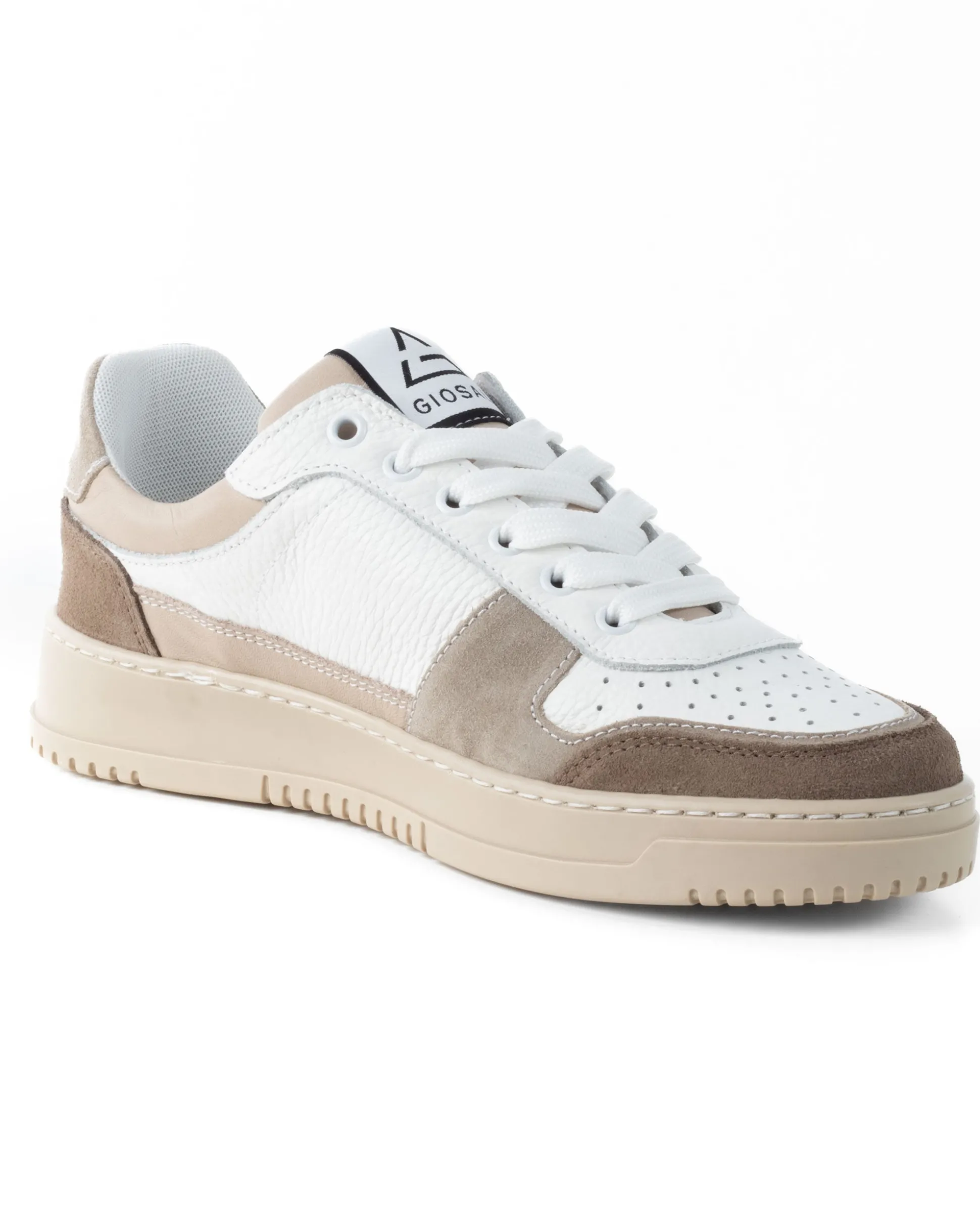 Scarpe Uomo Sneakers Bianche Ecopelle Martellata Casual Sportive Pelle Bottolato Camoscio Beige GIOSAL-S1257A