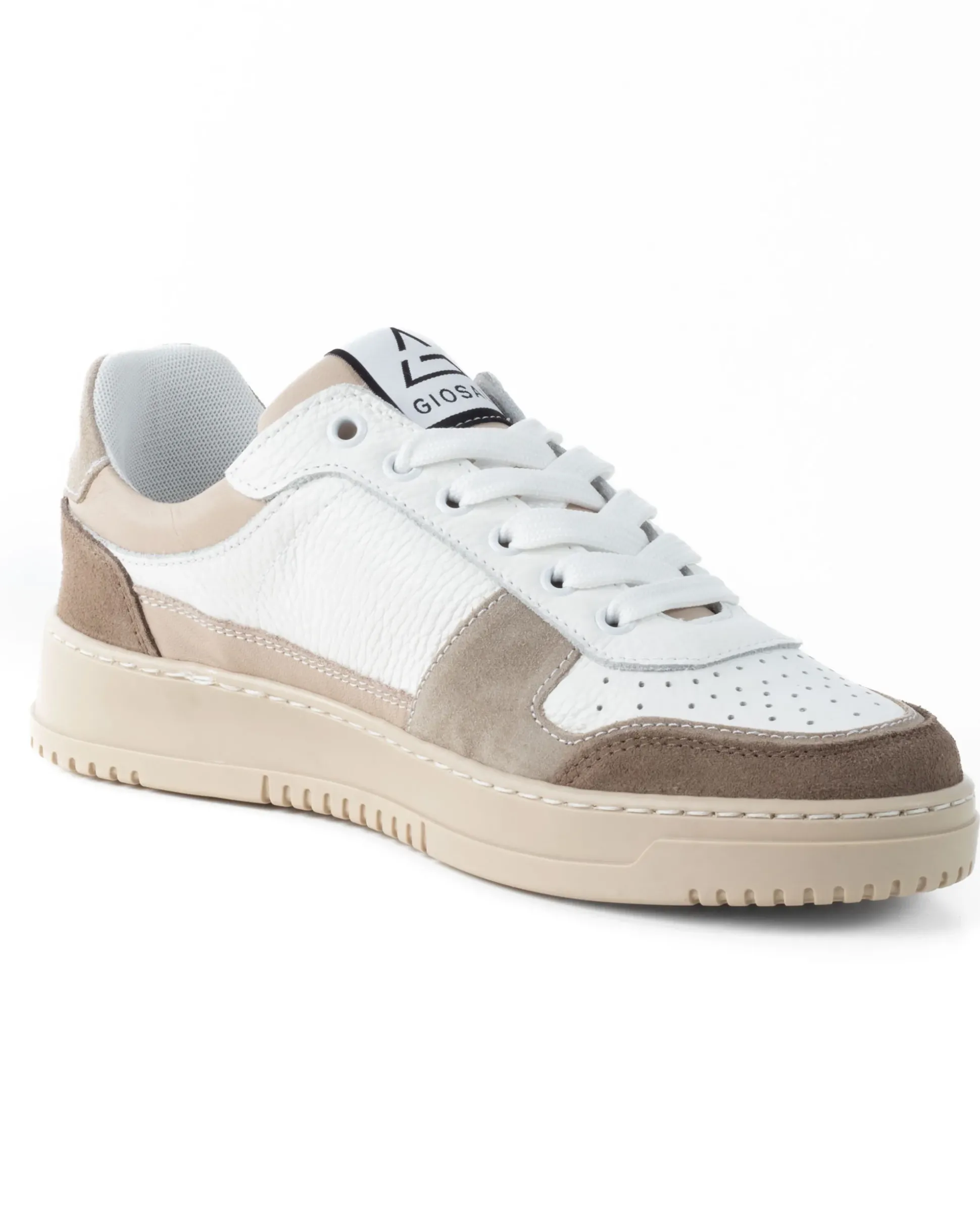 Scarpe Uomo Sneakers Bianche Ecopelle Martellata Casual Sportive Pelle Bottolato Camoscio Beige GIOSAL-S1257A