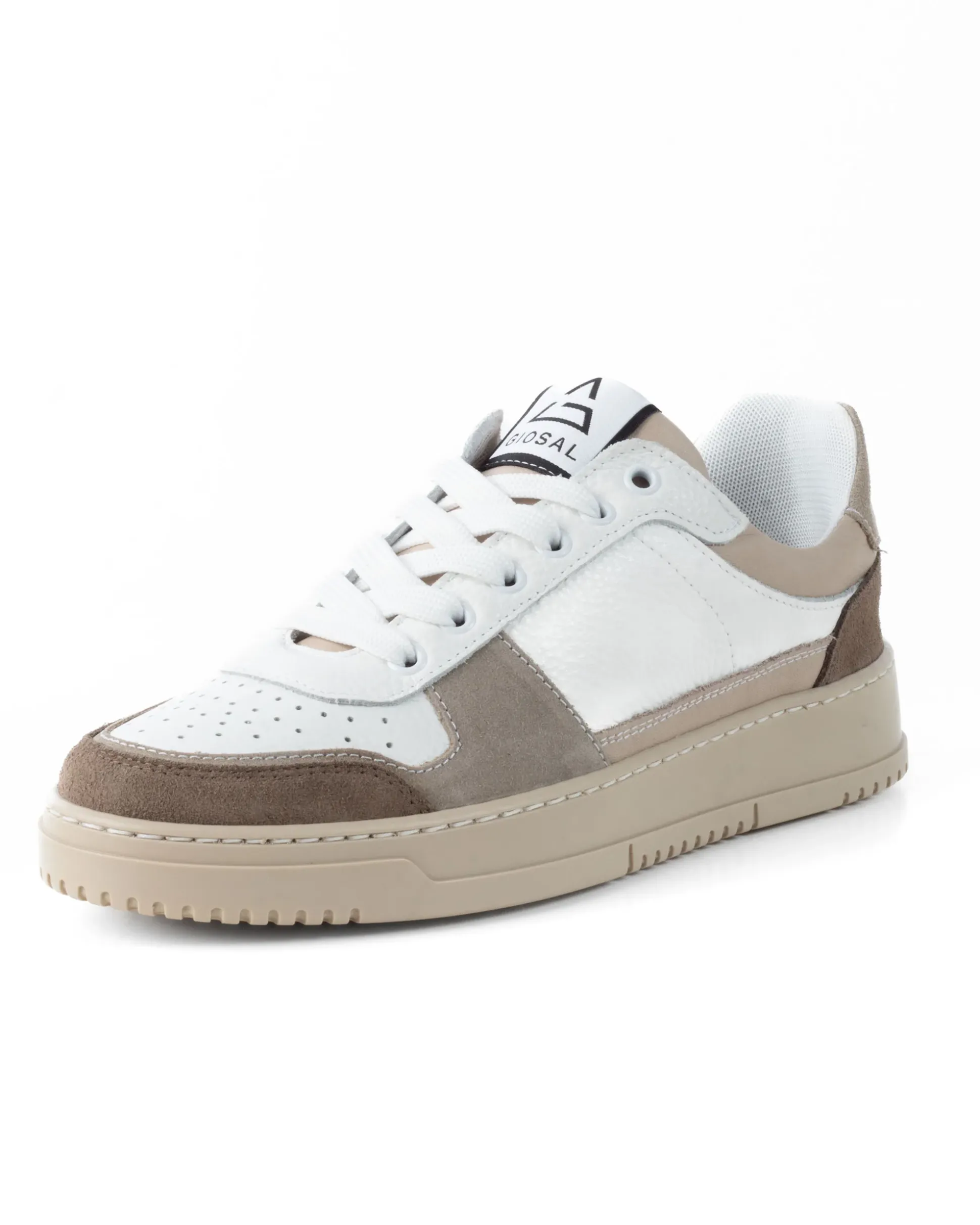 Scarpe Uomo Sneakers Bianche Ecopelle Martellata Casual Sportive Pelle Bottolato Camoscio Beige GIOSAL-S1257A