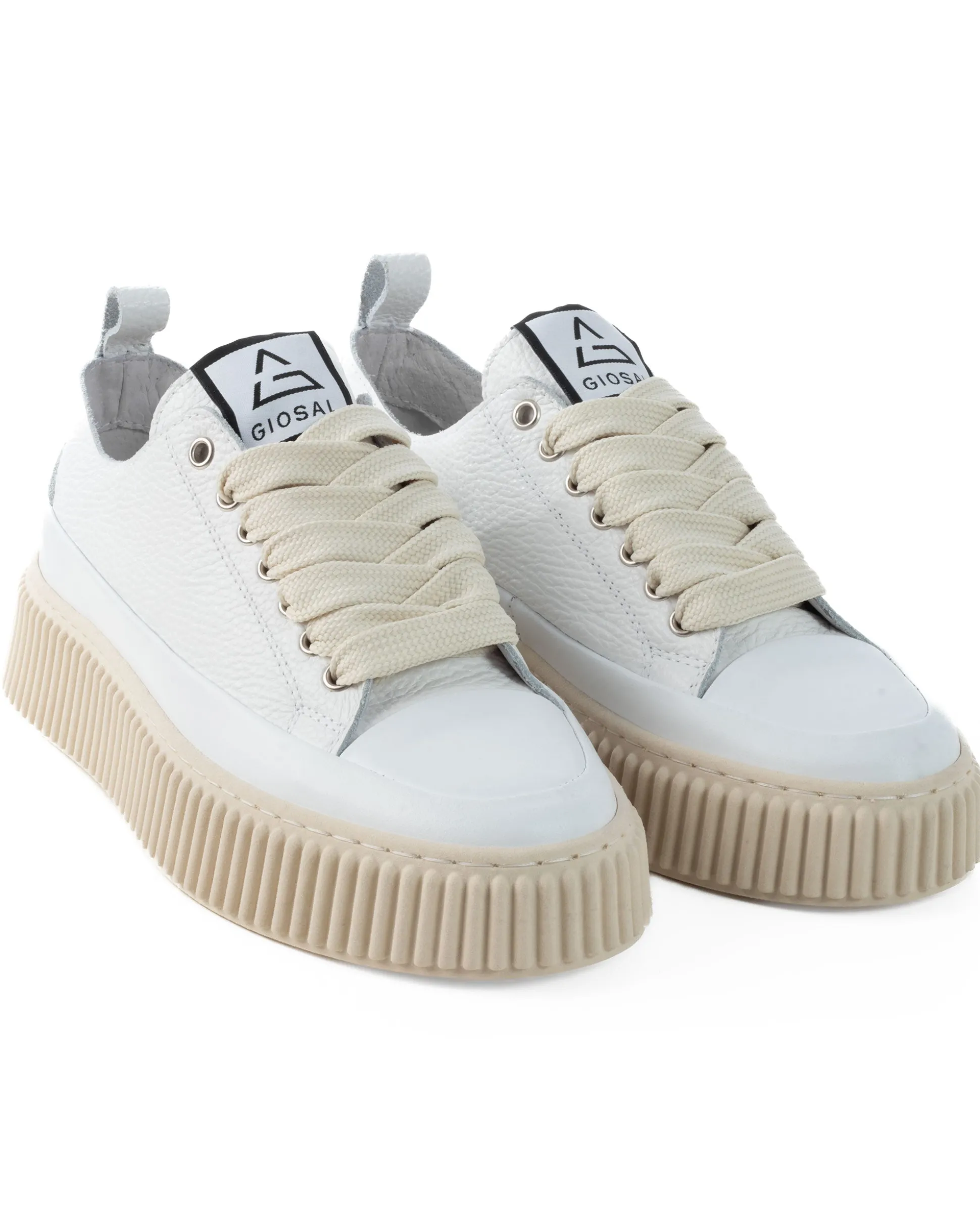 Scarpe Uomo Sneakers Bianche Ecopelle Martellata Sportive Pelle Bottolato Fondo Gomma Ampia GIOSAL-S1258A