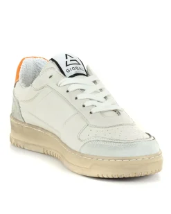 Scarpe Uomo Sneakers Ecopelle Camoscio Basic Bianco Arancione Casual Sportive GIOSAL-S1213A