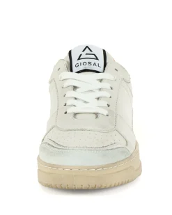 Scarpe Uomo Sneakers Ecopelle Camoscio Basic Bianco Arancione Casual Sportive GIOSAL-S1213A