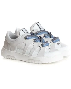 Scarpe Uomo Sneakers Ecopelle Bianco Grigio Lacci Colorati Casual Sportive GIOSAL-S1229A