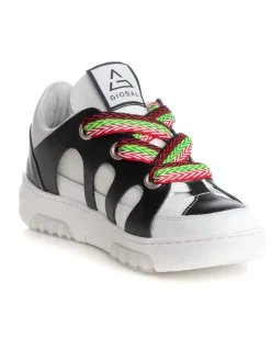 Scarpe Uomo Sneakers Ecopelle Bianco Nero Lacci Colorati Casual Sportive GIOSAL-S1228A