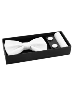 Set Papillon Gemelli Pochette Uomo Unisex Elegante Cerimonia Bianco GIOSAL-CP1112A