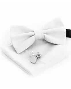 Set Papillon Gemelli Pochette Uomo Unisex Elegante Cerimonia Bianco GIOSAL-CP1112A