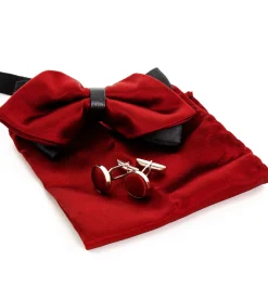 Set papillon pochette gemelli uomo unisex elegante cerimonia rosso GIOSAL-CP1156A