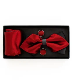 Set papillon pochette gemelli uomo unisex elegante cerimonia rosso GIOSAL-CP1156A