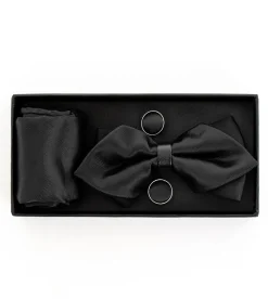 Set Papillon Pochette Gemelli Uomo Unisex Elegante Cerimonia Nero GIOSAL-CP1078A