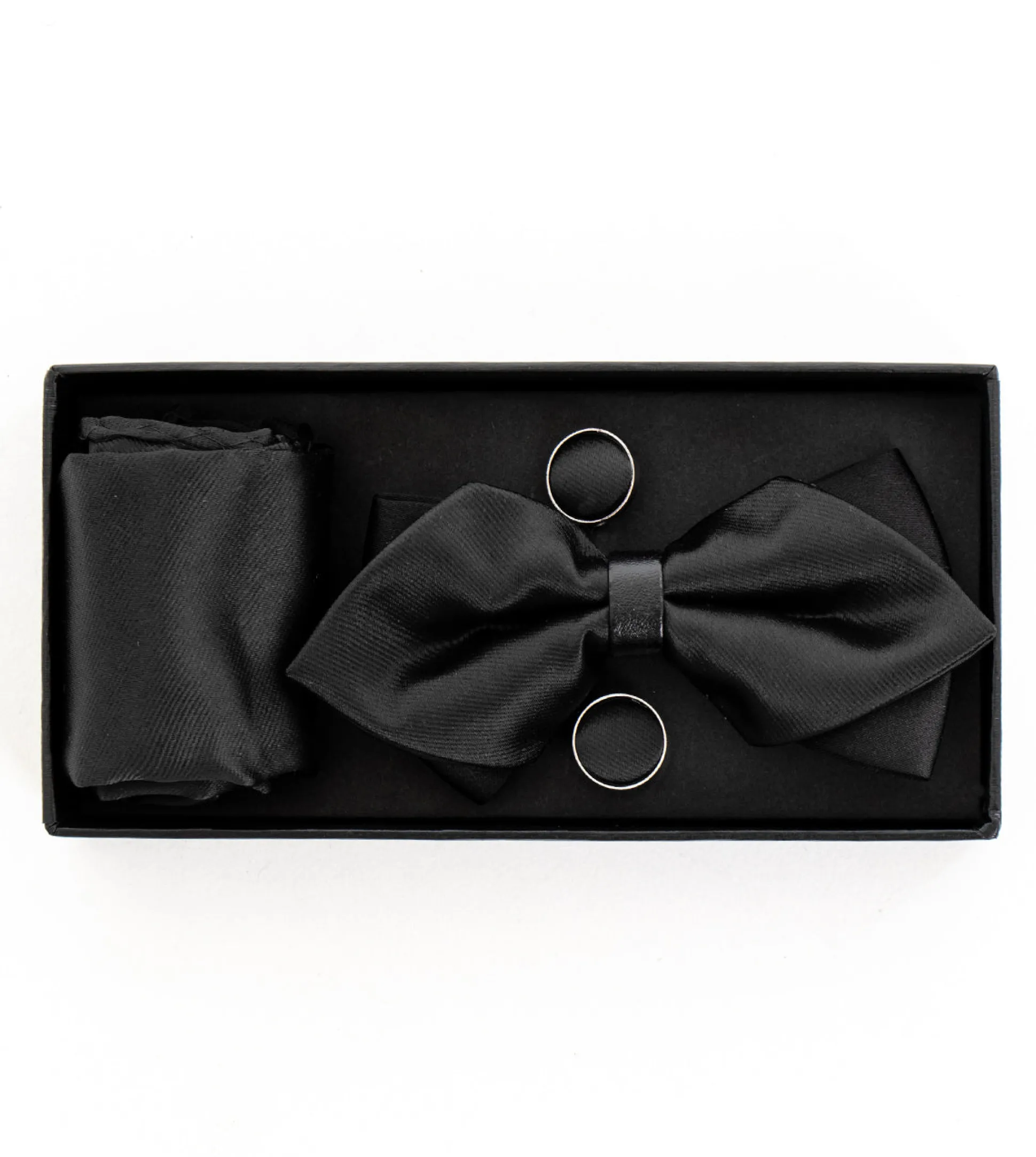 Set Papillon Pochette Gemelli Uomo Unisex Elegante Cerimonia Nero GIOSAL-CP1078A