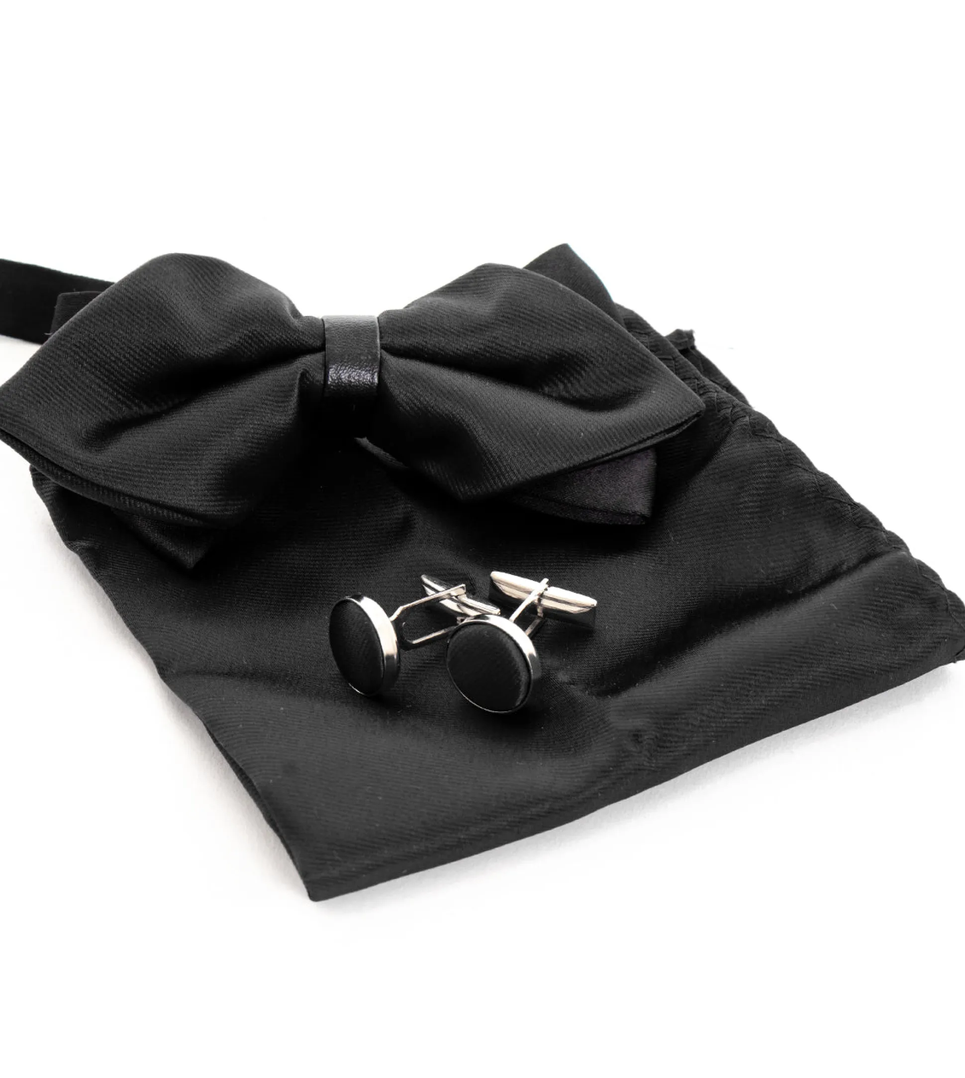 Set Papillon Pochette Gemelli Uomo Unisex Elegante Cerimonia Nero GIOSAL-CP1078A