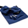Set Papillon Pochette Gemelli Uomo Unisex Elegante Cerimonia Blu GIOSAL-CP1076A