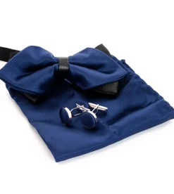 Set Papillon Pochette Gemelli Uomo Unisex Elegante Cerimonia Blu GIOSAL-CP1076A