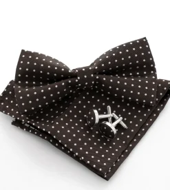 Set pochette papillon gemelli uomo unisex elegante cerimonia pois marrone GIOSAL-CP1159A