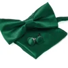 Set Pochette Papillon Gemelli Uomo Unisex Elegante Classico Cerimonia Tinta Unita Verde GIOSAL-CP1129A
