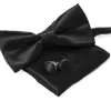 Set Pochette Papillon Gemelli Uomo Unisex Elegante Classico Cerimonia Tinta Unita Nero GIOSAL-CP1127A