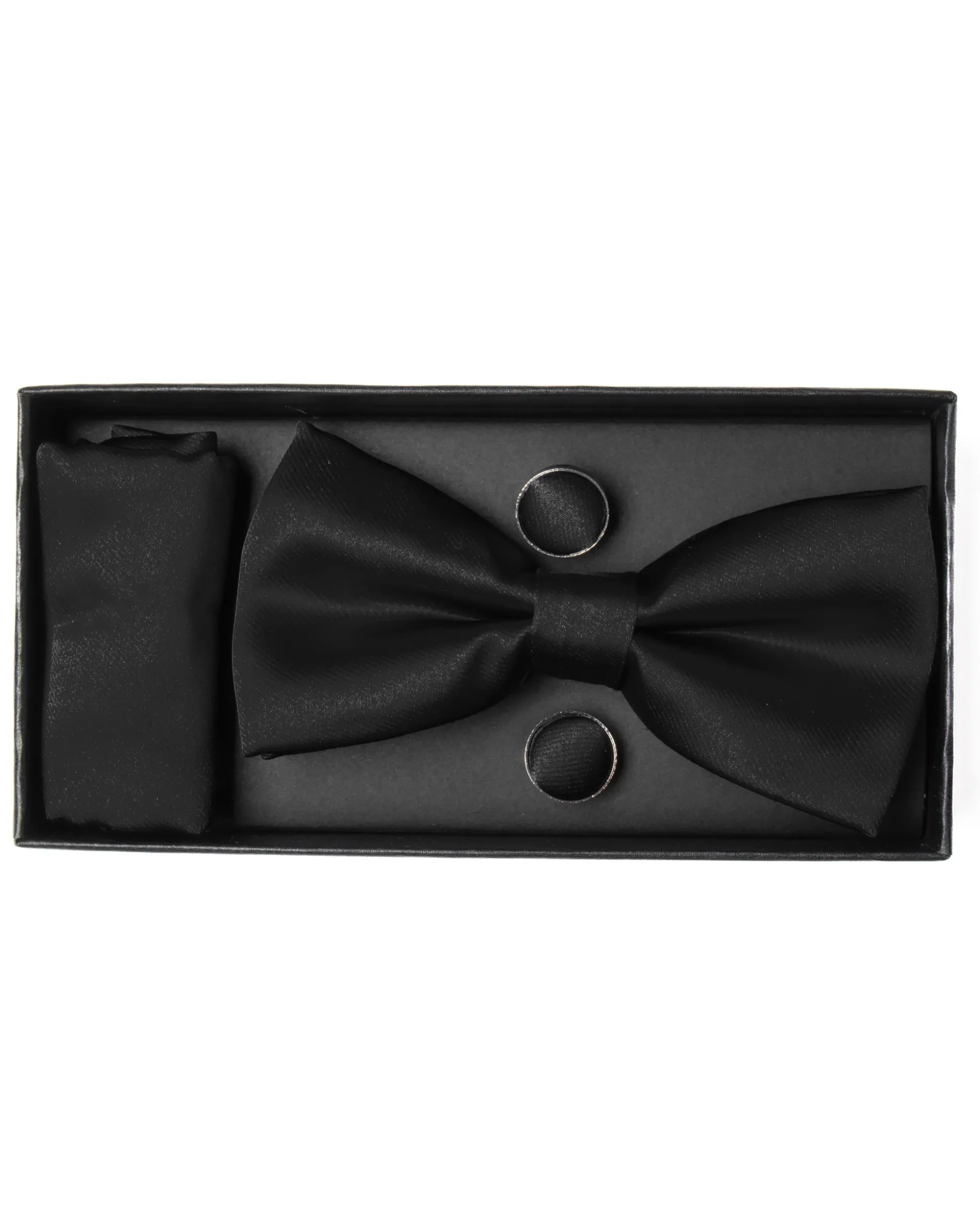 Set Pochette Papillon Gemelli Uomo Unisex Elegante Classico Cerimonia Tinta Unita Nero GIOSAL-CP1127A