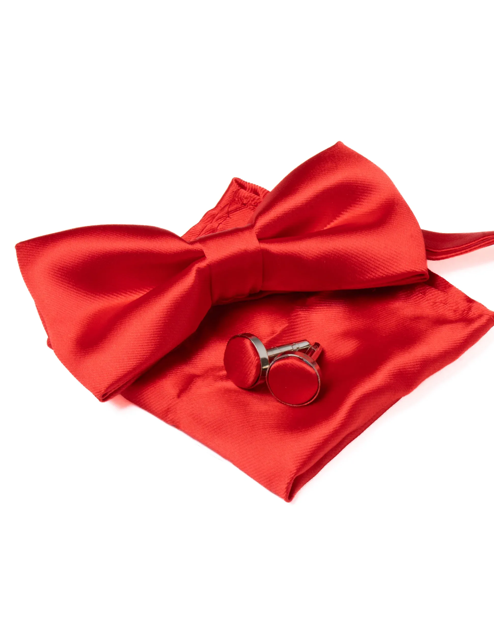 Set Pochette Papillon Gemelli Uomo Unisex Elegante Classico Cerimonia Tinta Unita Rosso GIOSAL-CP1124A