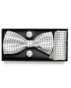 Set Pochette Papillon Gemelli Uomo Unisex Elegante Cerimonia Pois Bianco GIOSAL-CP1123A
