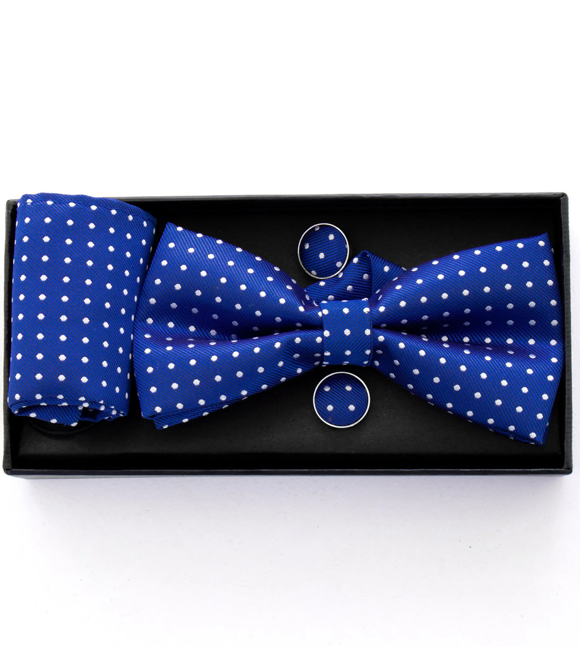 Set Pochette Papillon Gemelli Uomo Unisex Blu Royal Elegante Classico Fantasia Pois Cerimonia GIOSAL-CP1050A