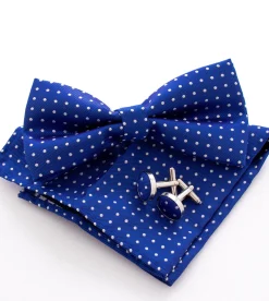 Set Pochette Papillon Gemelli Uomo Unisex Blu Royal Elegante Classico Fantasia Pois Cerimonia GIOSAL-CP1050A