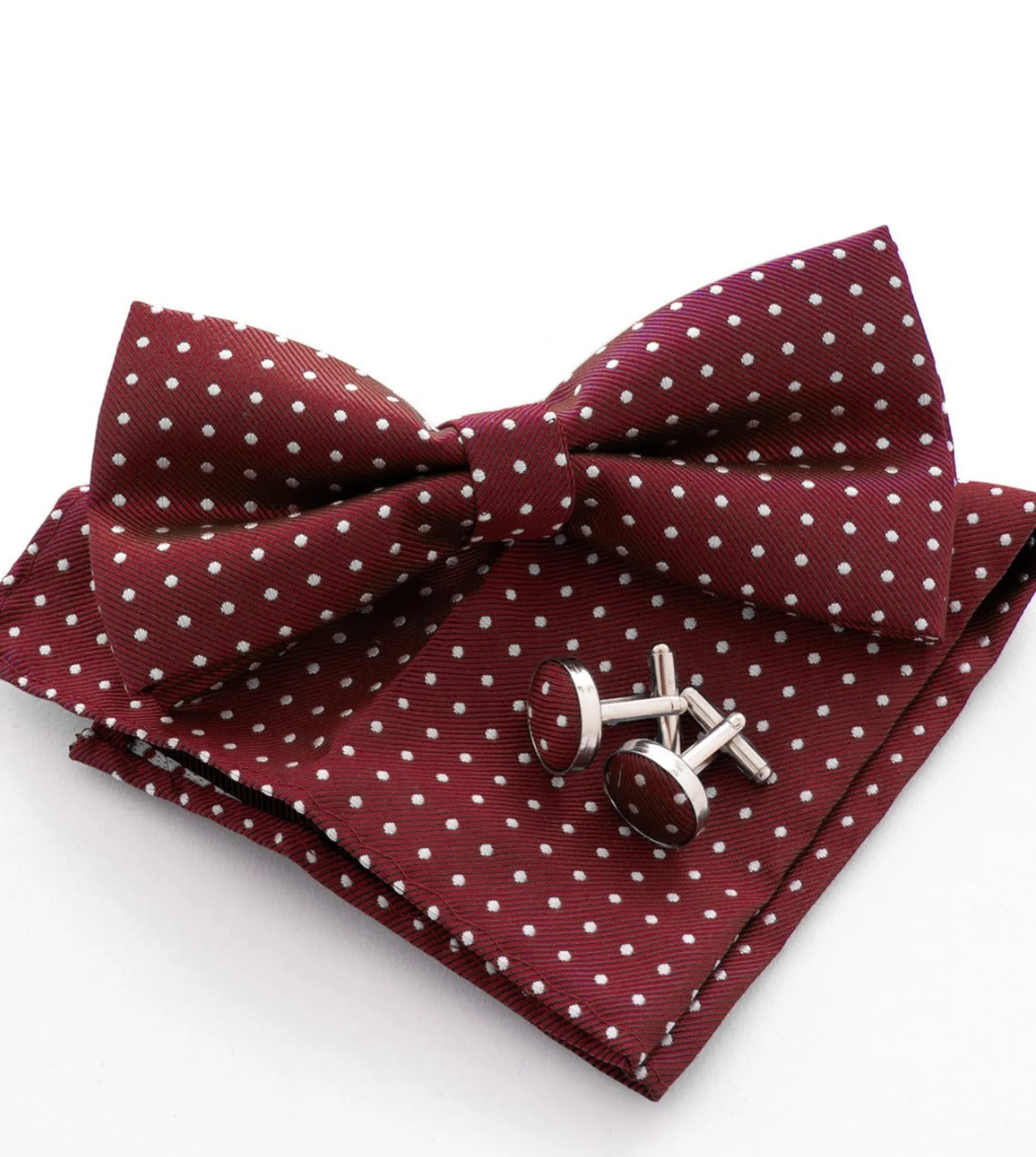Set Pochette Papillon Gemelli Uomo Unisex Elegante Cerimonia Pois Bordeaux GIOSAL-CP1051A