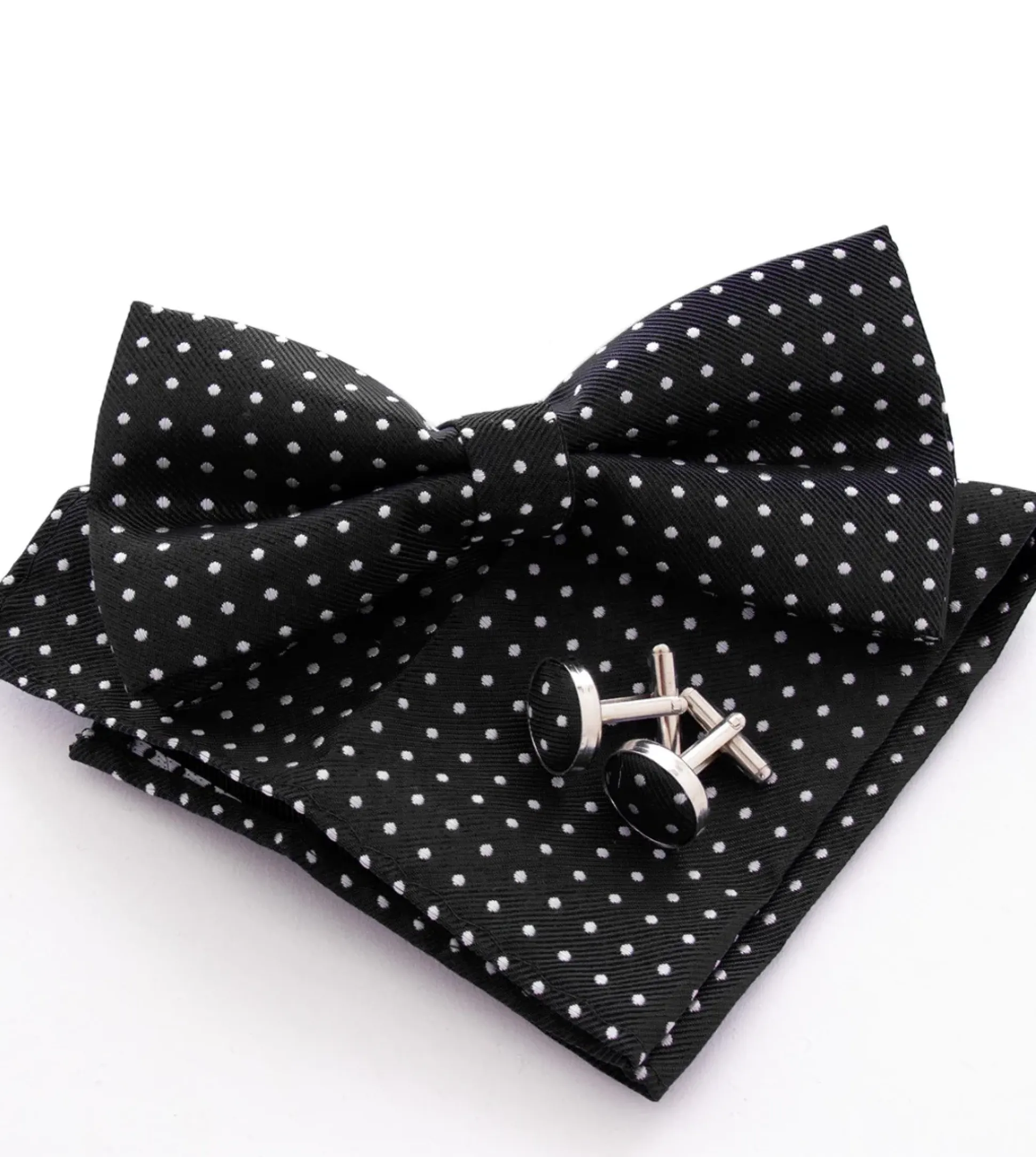 Set Pochette Papillon Gemelli Uomo Unisex Nero Elegante Classico Fantasia Pois Cerimonia GIOSAL-CP1054A