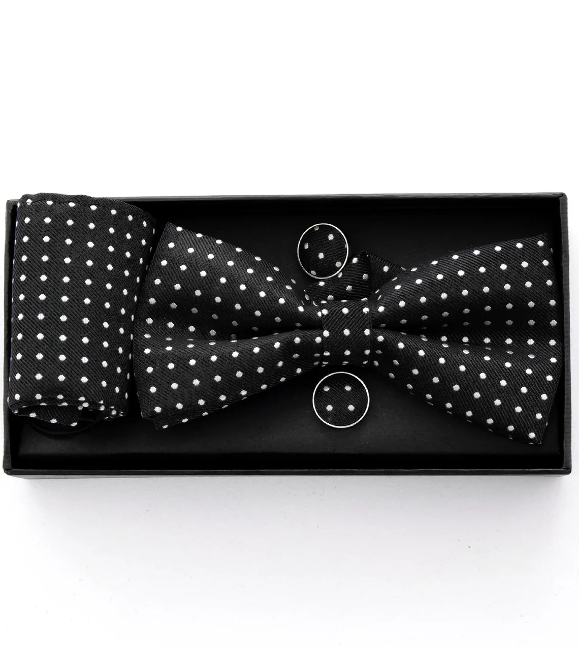 Set Pochette Papillon Gemelli Uomo Unisex Nero Elegante Classico Fantasia Pois Cerimonia GIOSAL-CP1054A