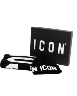 Set Sciarpa Cappello Zuccotto Logo Nero Bianco ICON ICXF2W6BOX3