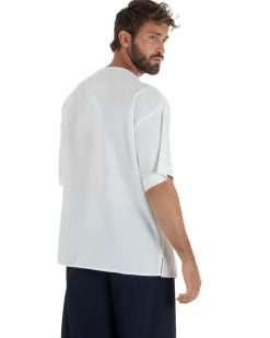 T-shirt casacca uomo lino over fit con scollo a v profondo bianco GIOSAL-TS3280A