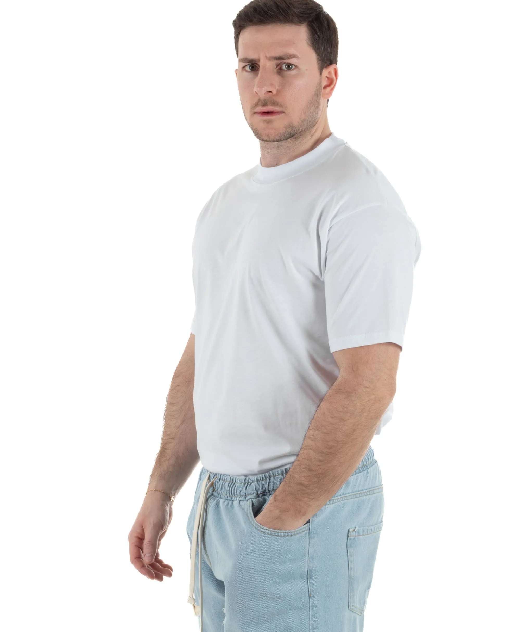 T-Shirt Cotone Basic Gola Alta Bianco TCTS1001A