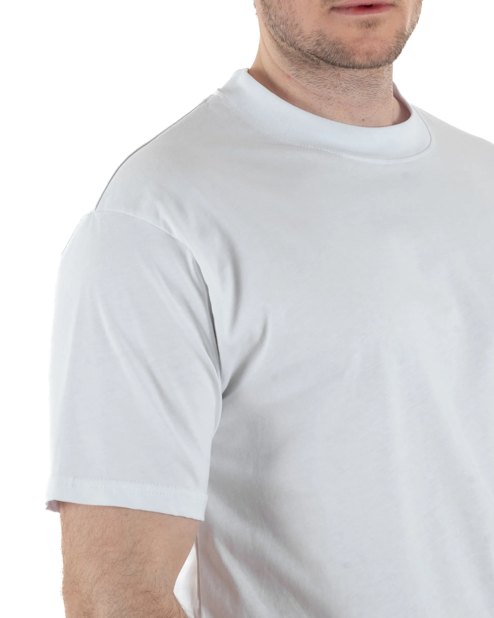 T-Shirt Cotone Basic Gola Alta Bianco TCTS1001A