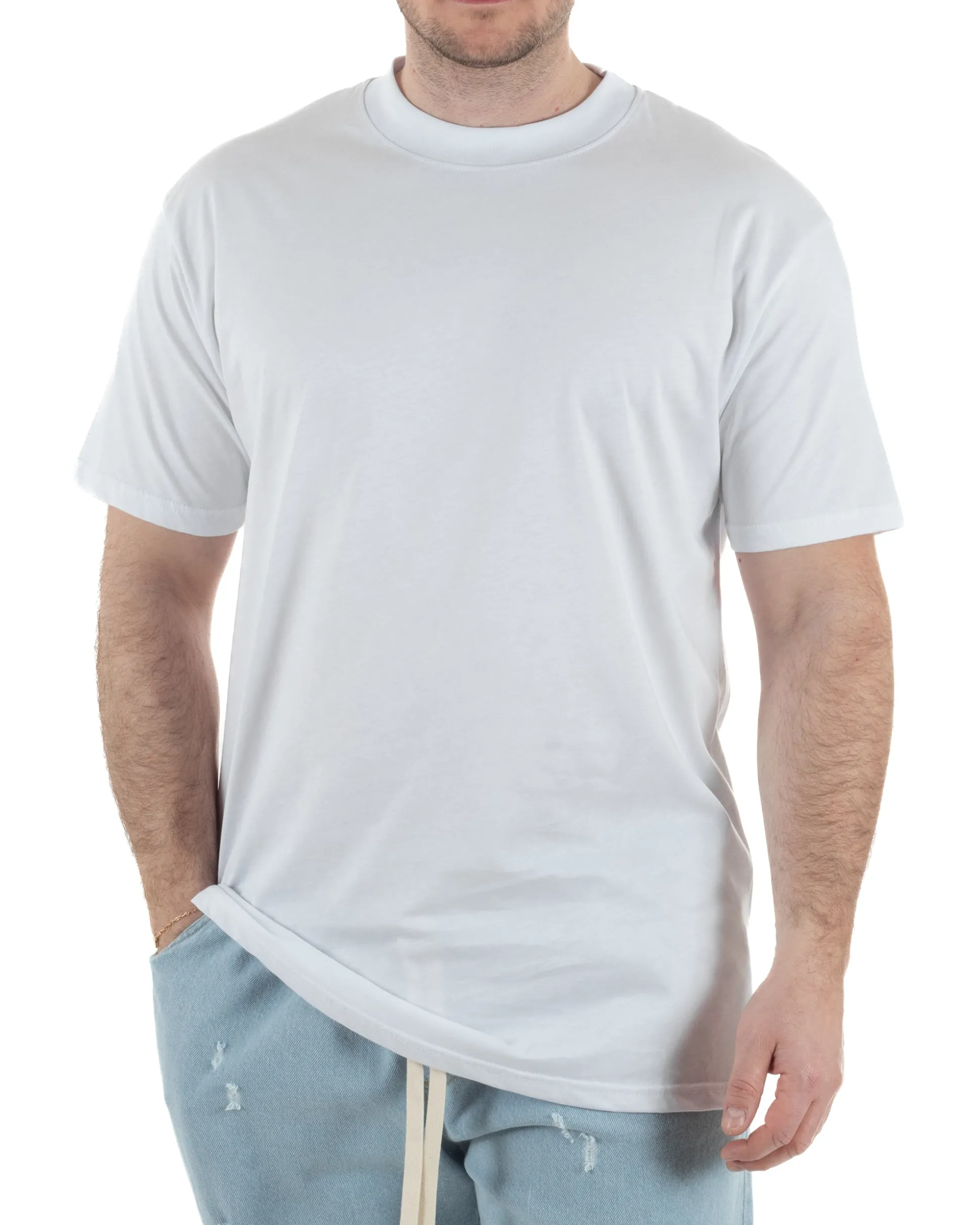 T-Shirt Cotone Basic Gola Alta Bianco TCTS1001A