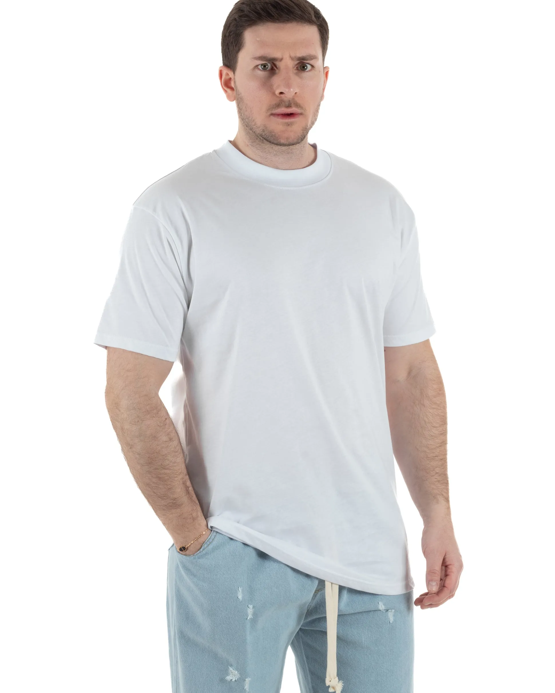 T-Shirt Cotone Basic Gola Alta Bianco TCTS1001A