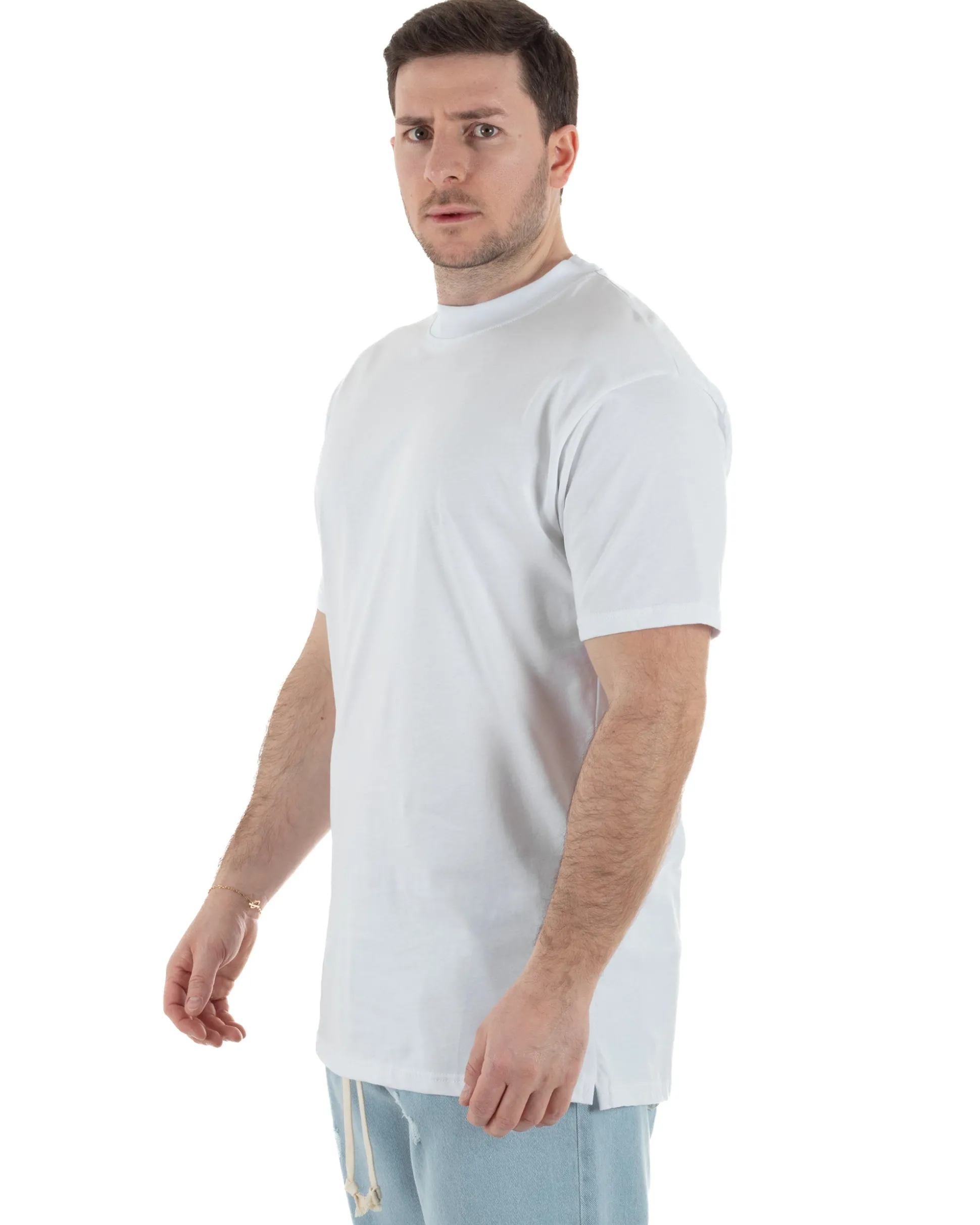T-Shirt Cotone Basic Gola Alta Bianco TCTS1001A