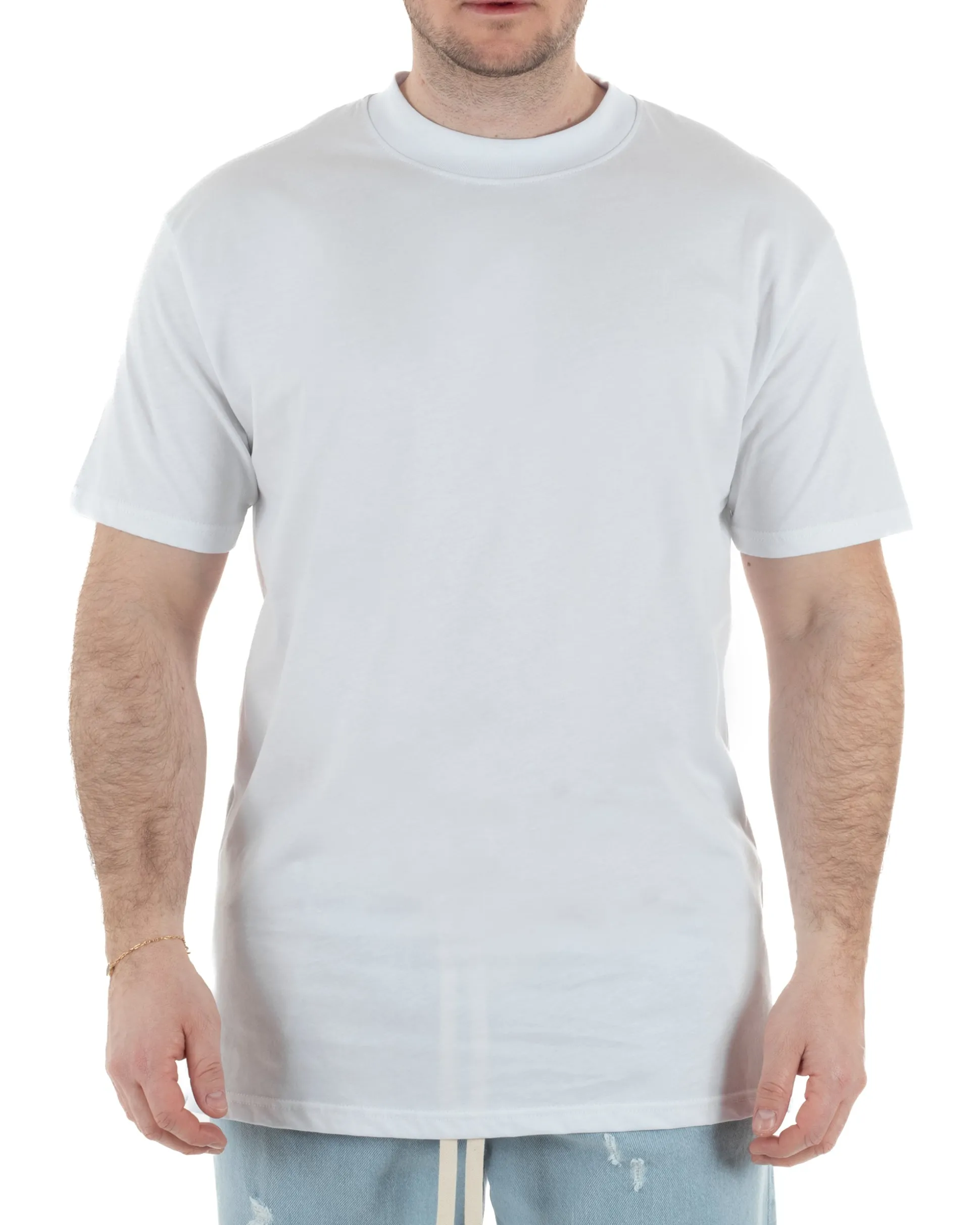 T-Shirt Cotone Basic Gola Alta Bianco TCTS1001A