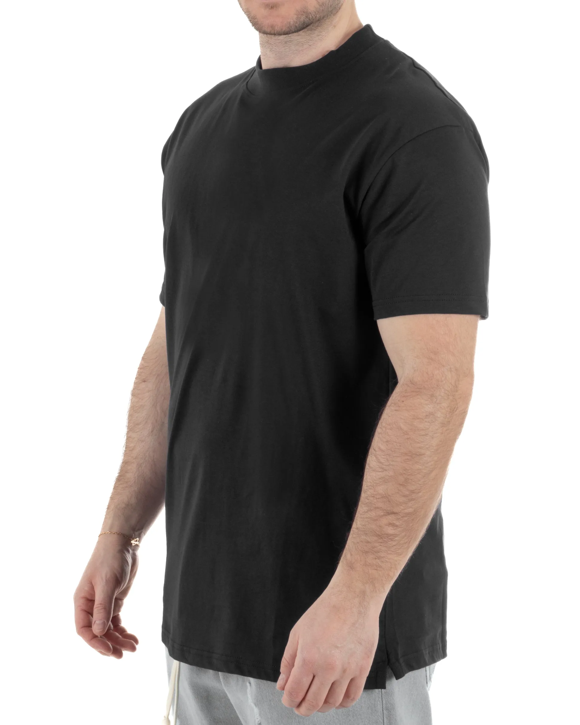 T-Shirt Cotone Basic Gola Alta Nero TCTS1002A
