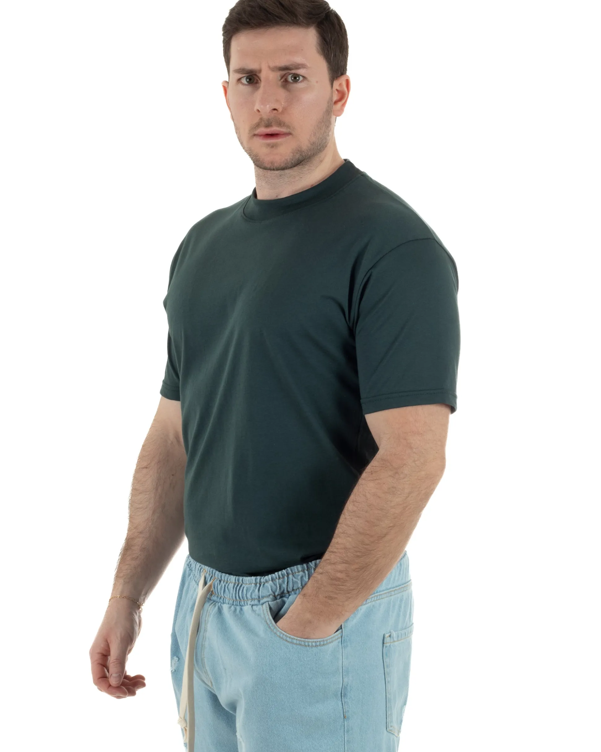 T-Shirt Cotone Basic Gola Alta Verde TCTS1003A