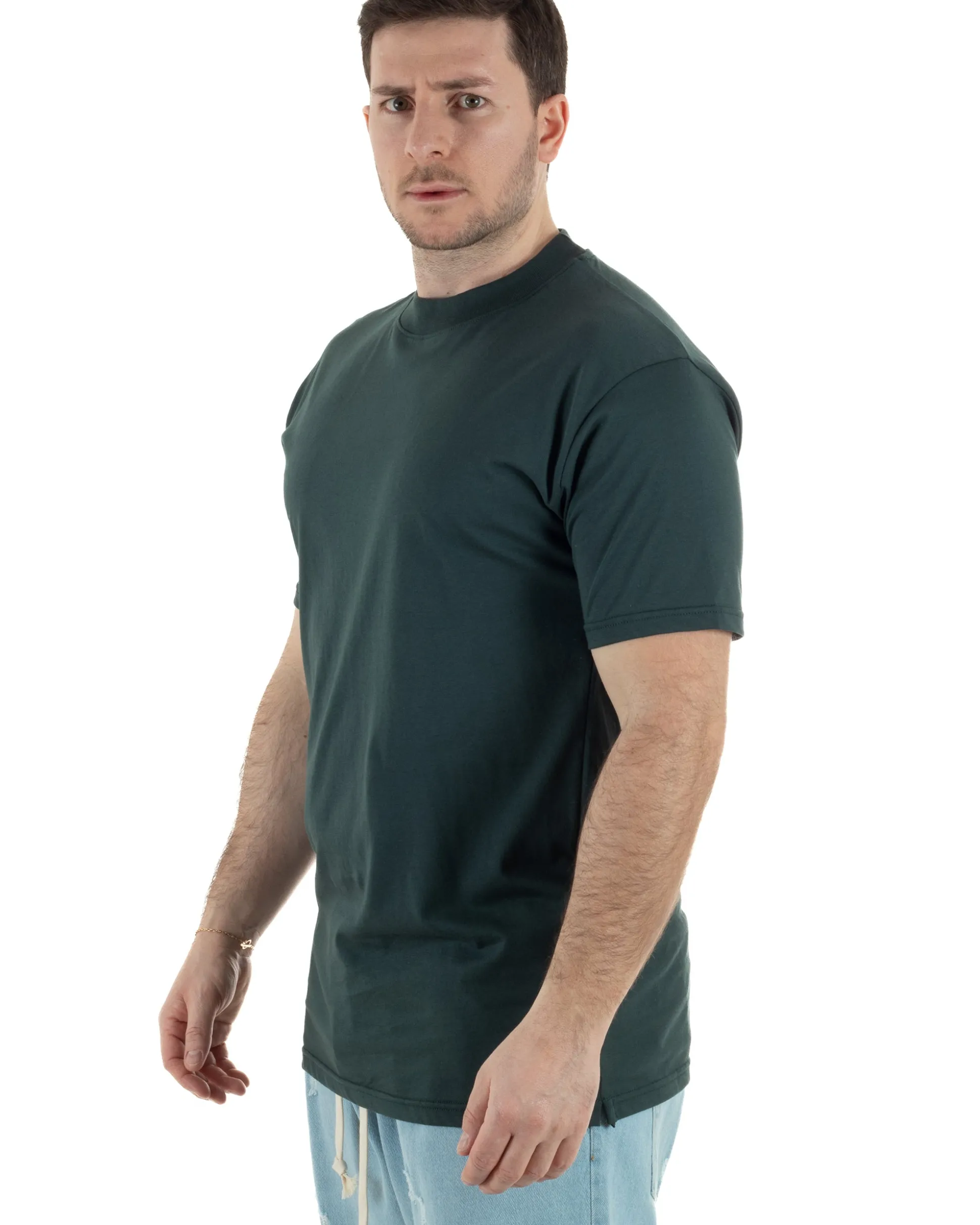 T-Shirt Cotone Basic Gola Alta Verde TCTS1003A