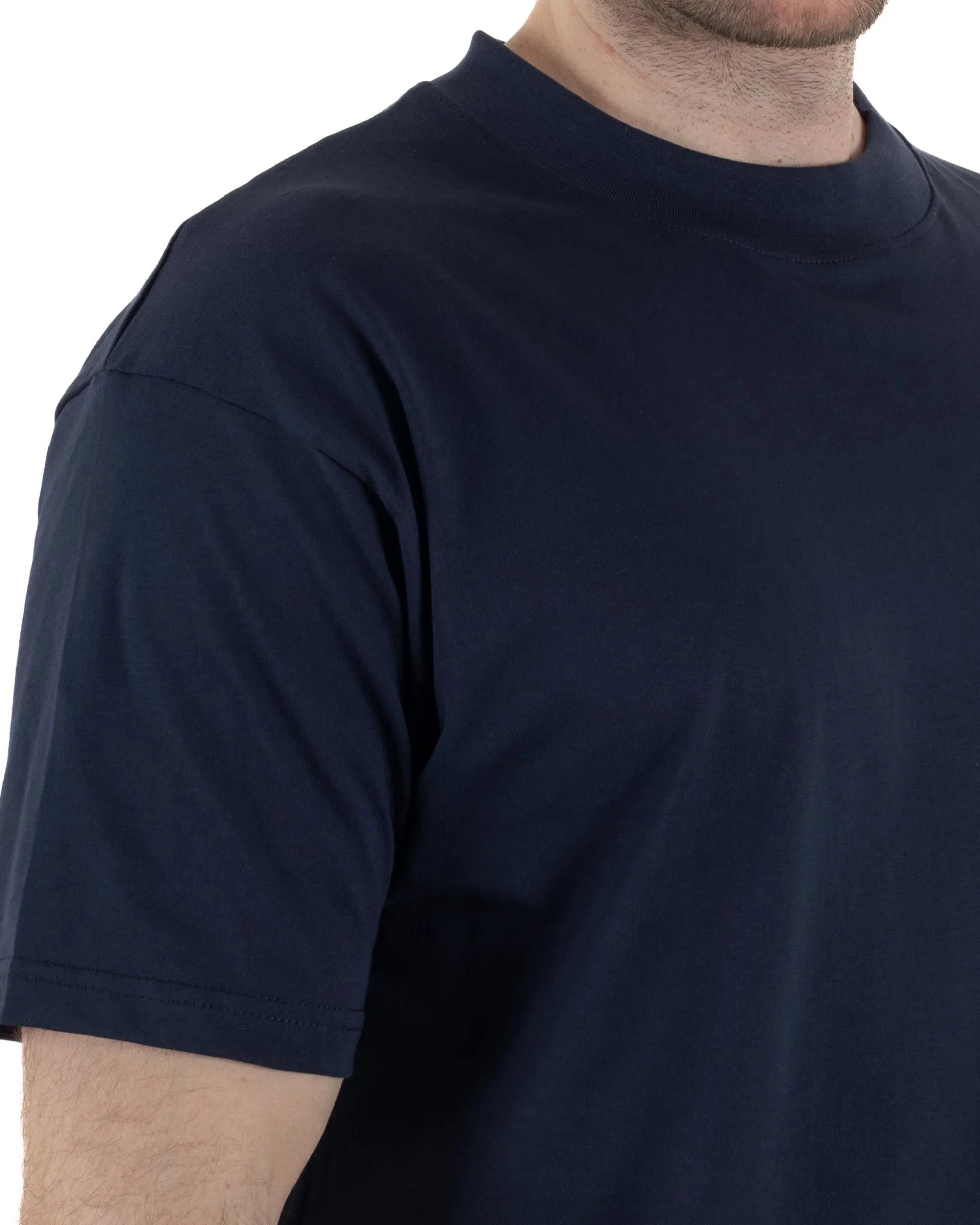 T-Shirt Cotone Basic Gola Alta Blu TCTS1000A