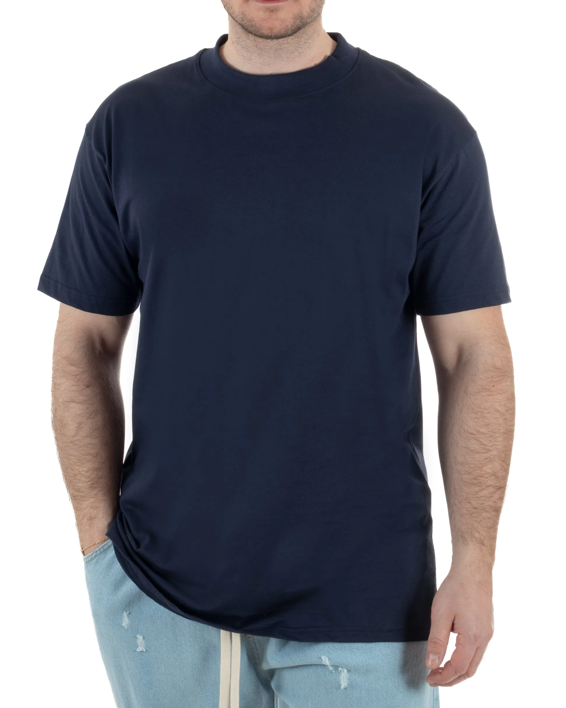 T-Shirt Cotone Basic Gola Alta Blu TCTS1000A
