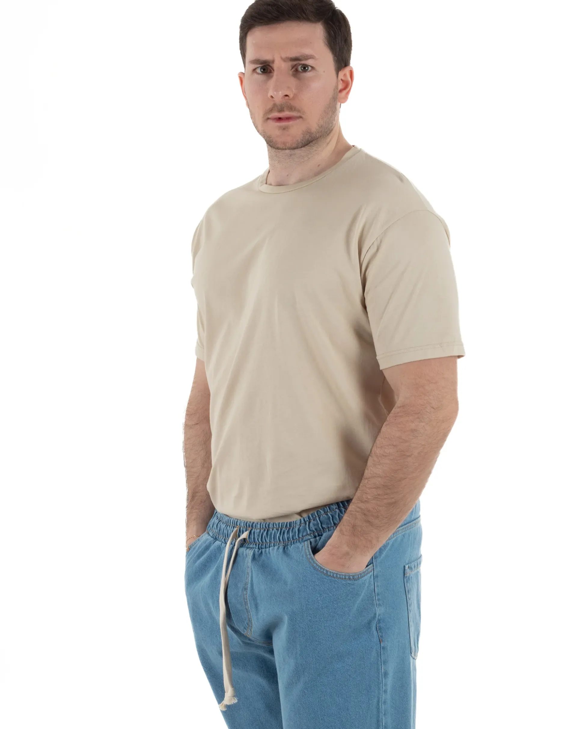 T-Shirt Cotone Basic Regular Fit Beige TCTS1006A