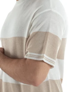 T-Shirt filo uomo girocollo rigata bicolore beige bianco BlackSunday-TS3255A
