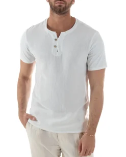 T-shirt serafino maglia cotone bottoncini bianco GIOSAL-TS3121A