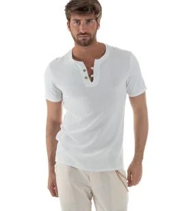 T-shirt serafino maglia cotone bottoncini bianco GIOSAL-TS3121A