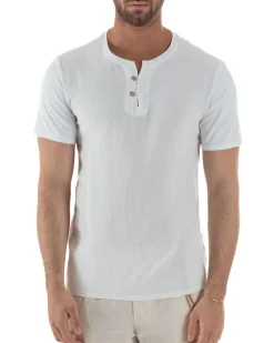 T-shirt serafino maglia cotone bottoncini bianco GIOSAL-TS3121A